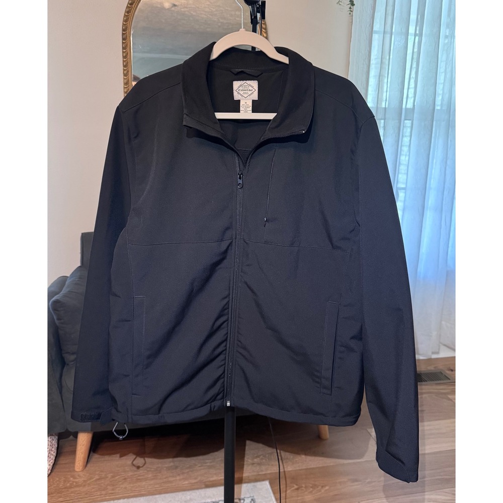 St. Johns Bay Mens XL Black Softshell Full Zip Jacket Water Resistant Outdoor